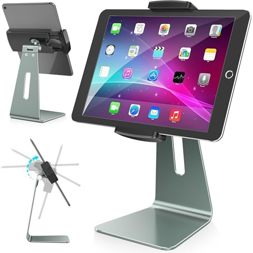 AboveTEK Verstellbarer Aluminium-Tablet-Ständer, 360° drehbarer Display-Halter für 7–12,9 Zoll iPad Pro/Air/Mini, Galaxy Tab & mehr – Perfekt für Küche, Büro, Rezeption & Ladenpräsentation