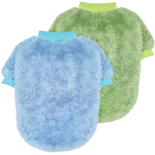 Idepet 2PCS Hund Pullover Haustier Pullover Pullover, Warme Welpe Sweatshirt Hunde Mäntel Pyjamas Katze Bekleidung Strickwaren Jumpsuit Kleidung Chihuahua Yorki Kleiner Mittlerer Hund (GreenBlue, XS)