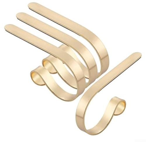 4 Stück Weihnachtsstrumpf Kaminhaken, Metall Weihnachtsstrumpf Kleiderbügel Clips Kamin Topper Metall Strumpfhaken Ständer (Gold)