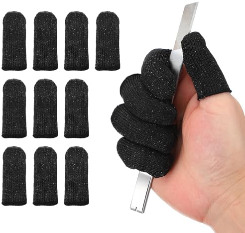 PATIKIL Cut Resistant Finger Cots Protectors, 2.4 x 1 Inch, 10 Pcs Reusable Anti-Cut Finger Sleeve Covers for Kitchen, Construction, Gardening, Black