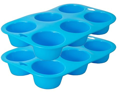 ZANGCO Non-Stick Silicone Muffin Tray – 6-Cup BPA-Free, Heat-Resistant Baking Pan for Cupcakes, Muffins, and More (Blue 2 - Pack)