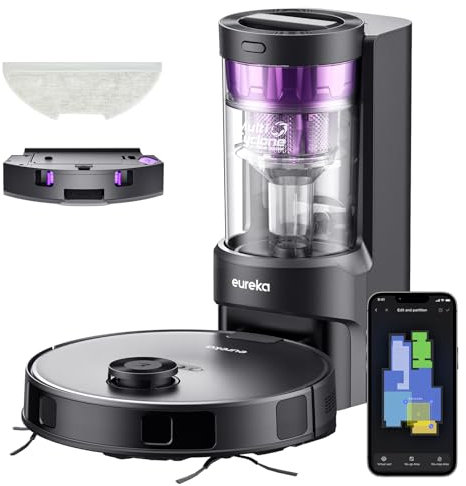 Eureka Robot Vacuum with Bagless Self Emptying Station, Robotic Vacuum Cleaner, 45-Day Capacity, 3000Pa Suction, LiDAR Navigation, NER E10s BK