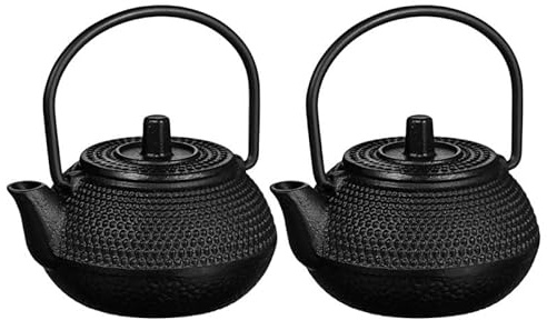 Cabilock Mini teiere decorative in ghisa 2 pezzi, piccoli bollitori in ghisa nera A, mini set da tè per ufficio e decorazione casa, statuette di tè artigianali, presente originale