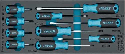 HAZET Schraubendreher Satz 163-516/10N, 10-teilig, Schlitz (0,5x3 – 1,2x6,5) und Kreuzschlitz PH1–PH2, für vielseitige Schraubarbeiten