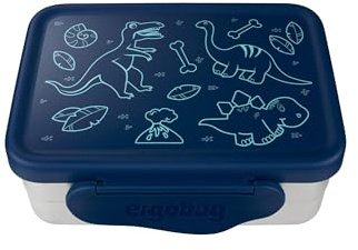 ergobag Portamerenda in acciaio inox con scomparto separato e snack box, senza bpa, lavabile in lavastoviglie Blue - Blu