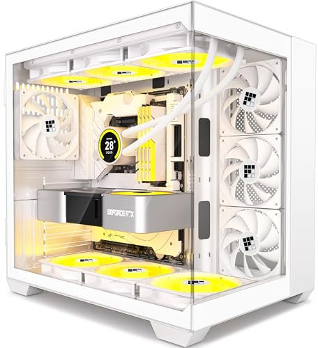 FOIFKIN Boîtier PC F300 – 4 préinstallés sans ventilateurs RVB, boîtier PC de jeu ATX, verre panoramique 270° avec Type-C (blanc, F300)