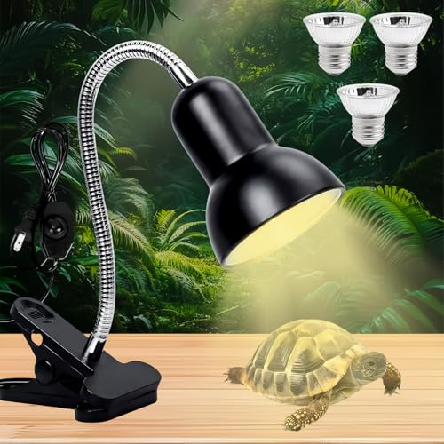 Heat lamp for Reptiles, Glans Heating lamp with Timer and 360° Rotating Clip, Comes with 2 50W and 1 25W Heating Lamps, Reptile Heat lamp for Tortoises, Bell Turtles, Snakes, Lizards, terrariums