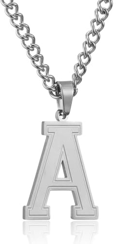 RWQIAN Herrhalsband med bokstäver berlocker silver/guld/svart initialt rostfritt stål bokstäver A-Z hänge halsband 60 cm påskhalsband fars dag jubileumsgåvor för män pojkar, Rostfritt stål