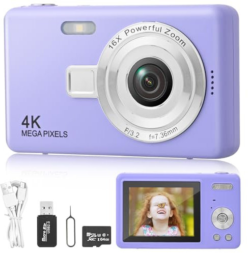 Appareil Photo Numérique Compact, Appareil Photo Numérique Enfant HD 1080P avec Carte de 32 Go, 48MP Appareil Photo 8X Zoom Numérique Rechargeable pour Enfants, Adolescents,Débutants (Pourpre)