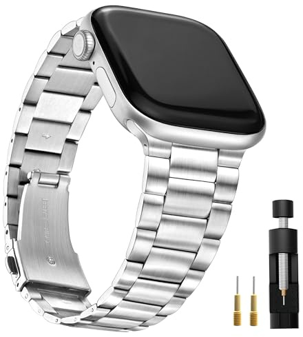 Wipalor Ultra Thin&Wide Stainless Steel Strap for Apple Watch Straps Men 49mm 46mm 45mm 44mm 42mm(Series 3 2 1), Powerful Metal iWatch Band for Apple Watch Strap Series SE 10 9 8 7 6 5 4 Ultra, Silver