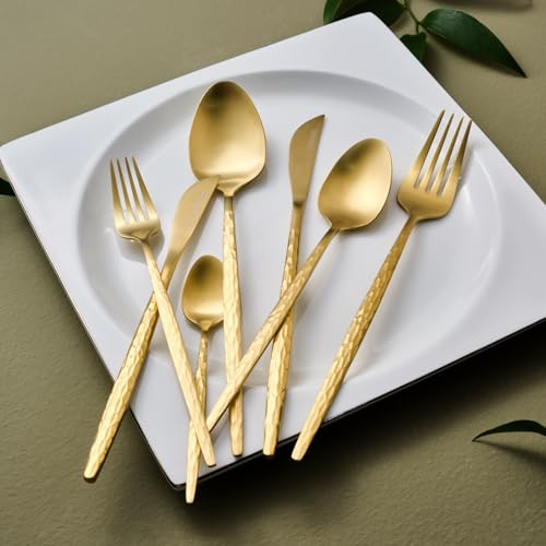 Karaca Callisto Bestecksets - 18/10 Edelstahl Besteck Set für 12 Personen Gold, Rostfrei Besteckset 84-teilig & Löffel, Messer, Gabel Set, Essbesteck inklusive Dessertbesteck & Teelöffel