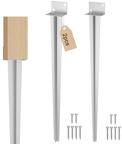 XMTECH Bodenhülse Einschlaghülse für Holzpfosten 60 x 700 mm Pfostenträger verzinkt, L-Form, Einschlagbodenhülse für Gartenprojekte – Silber (2 Stück)