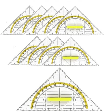 10 Stück Geodreieck, 16 cm, Geodreieck aus Kunststoff, mit gelbem Griff für präzises Zeichnen, Dreieck Lineal Set für Schule Büro Studium, transparentes Geo Dreieck für Kinder & Erwachsene