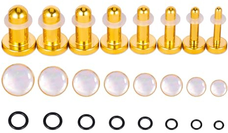 Vankula Tunnel Dehnset 1.6mm-10mm 16 Stück Single Flared Plugs Stretching kit Muschel Edelstahl für männer damen Ohrpiercing Dehnung Schmuck Schwarz Gold Silber