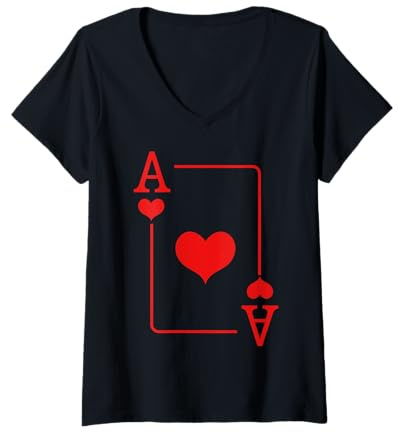 Damen Herz Ass Kartenspiel Poker Kostüm Karneval Fasching T-Shirt mit V-Ausschnitt