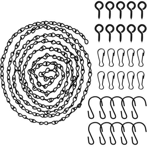 Plkjiu 5M Black Hanging Chains with 30Pcs Accessories - Adjustable Heavy Duty Chains for Baskets, Bird Feeders & Planters, Complete Hanging Kit for Garden & Home Decor