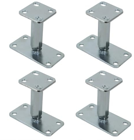 4 Pezzi di Supporti Regolabili per Paletti 140-200 mm, Piede di Sostegno in Acciaio Zincato con Piastra Inferiore 160x80 mm e Piastra Superiore 80x80 mm – Base Stabile per Paletti in Legno per Costruz