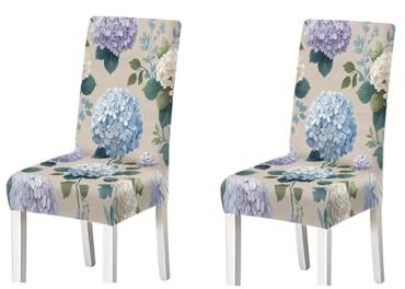 Coprisedie Elastiche, Stampa Ortensia Blu Viola Beige Per Casa Cucina Sala Da Pranzo Festa, 2/4/6 Pezzi fodere rimovibili per sedie da pranzo(2PCS Chair cover)