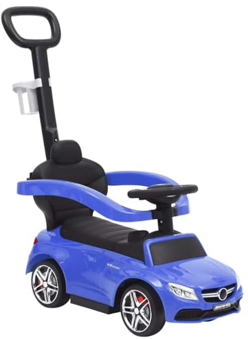 GeenYuu Mercedes-Benz C63 Rutschauto in Blau mit Lenkrad, Sicherheitsbügel, Schiebestange und großem Stauraum, Kinderfahrzeug für drinnen und draußen, geeignet für Kleinkinder 12-36 Monate