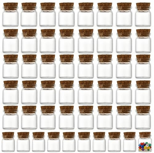 Barattolo di vetro piccolo con coperchio, 50 barattoli di vetro piccoli da 25 ml con coperchio in sughero, fiale in borosilicato alto 37x40 mm, bottiglie trasparenti da farmacia per erbe, artigianato
