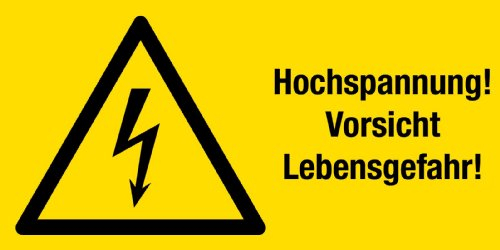 Warnschild aus Kunststoff - Hochspannung! Vorsicht Lebensgefahr! - 20 X 10 cm