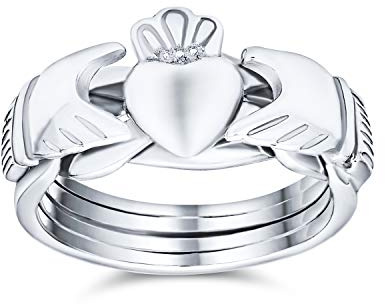 Mano Trinità Celtica Irlandese Corona Cuore Amicizia BFF Anello Puzzle Claddagh Intrecciato Per Adolescenti Per Donne Argento Sterling .925