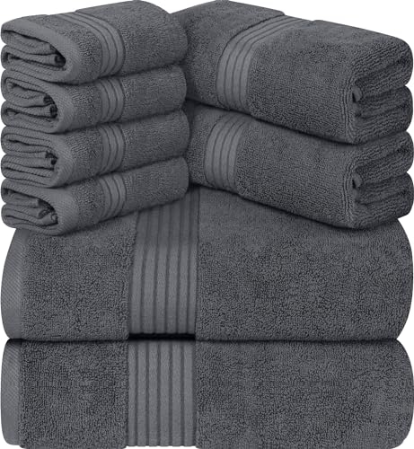 Utopia Towels 8 Piece Towel Set, 700 GSM, 2 Bath Towels, 2 Hand Towels and 4 Washcloths, Grey