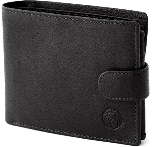 Lucleon Portmonee Herren Schwarz | Hochwertiger Leder Geldbeutel Herren aus echtem Leder | Stilvollem Design & praktischer Aufteilung mit 12 Kartenfächern