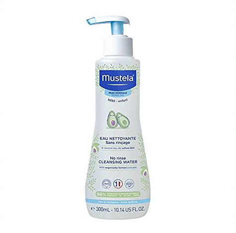 Mustela Rengöringsvätska, micellärt vatten, ansikte, kropp, byte, baby och familj - rengör utan torkning, inget behov av att sköljas, 98% naturliga ingredienser (300 ml)