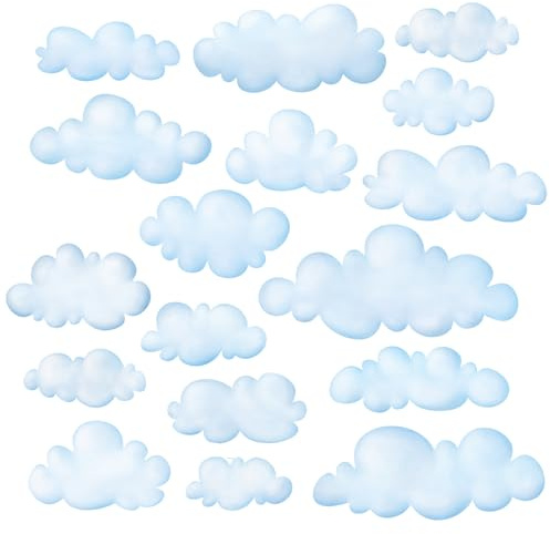 DECOWALL Blaue Aquarell-Wolken Wandsticker Deko fürs Kinderzimmer(DS4-8030) | Sanfte blaue Aquarellwolken in verschiedenen Größen; abziehbar für Kinderzimmer, Babyzimmer, Schlafzimmer und Spielzimmer