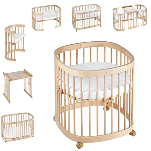 tweeto® Babybett 7 in 1 Kinderbett | bis zu 7 Funktionen | inkl. atmungsaktiver Matratze (Buche Natur)