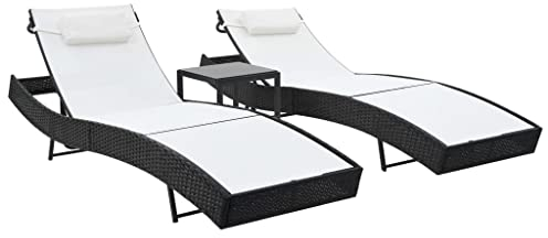 vidaXL 2X Sonnenliege mit Tisch Poly Rattan Schwarz Weiß Liegestuhl Relaxliege