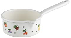 Riess, 0036-068, Stielkasserolle mit großem Ausguss ø 14cm, FRUIT GARDEN, Emaille, Vol. (rec.): 0,8 Liter, Made in Österreich, LBH: 30,7x17,3x9,1cm, 0,415kg, Induktionskocher kompatibel, Ofenfest