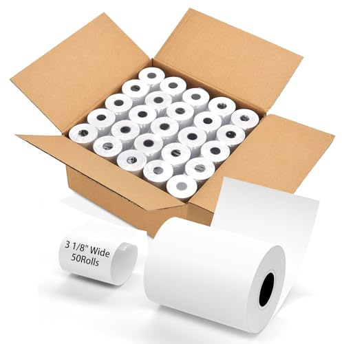50 Rolls 3 1/8 x 230' Thermal Receipt Paper – Ink-Free, BPA/BPS Free, Compatible with Most POS Printers (3 1/8 x 230')
