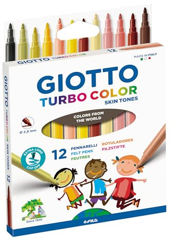 GIOTTO Turbocolor Filzstifte, feine Spitze, 2,8 mm, 12 Hautfarben, ideal für Kinder, Partys und Schulen