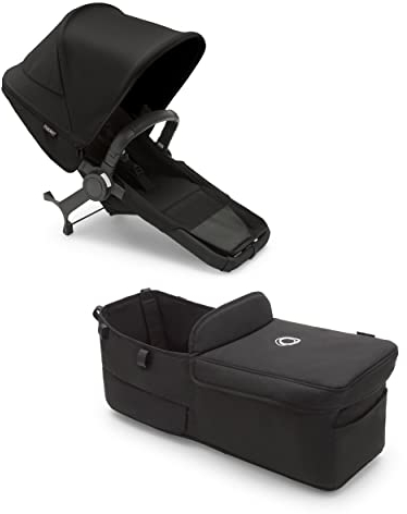 Bugaboo Donkey 5 Twin Erweiterungsset, verwandelt deinen Donkey 5 Mono in einen Zwillingskinderwagen,verbessertes Side By Side-Design, wendbarer Sitz und Ein-Hand-Steuerung, Midnight Black