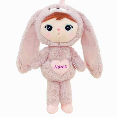 Elefantasie Stoffpuppe Hasenmädchen mit Namen personalisiert Rosa 50 cm