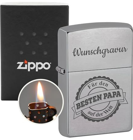 Zippo Feuerzeug mit Gravur - Zippo mit Gravur - Bester Papa der Welt | Männer Geschenke,Weihnachten, Papa Geschenk Weihnachten, Vater Geschenke Weihnachten, Bester Papa der Welt, Nikolausgeschenk