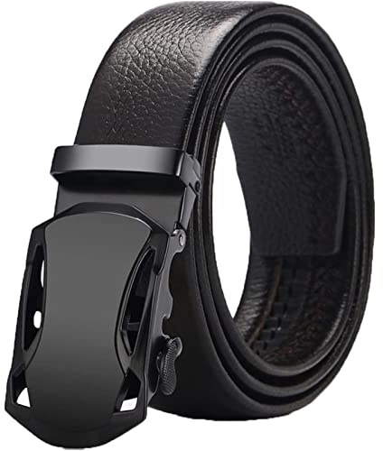 TBSCWYF Cinturones Hombre, Cinturón Cuero Para Hombres Cinturón Hombre Cuero con Hebilla de Trinquete Automática, Cinturon con Hebilla Automática Ancho 3.5CM-Tamaño Ajustable con Caja de Regalo