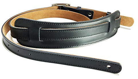Ferleiss Gitarrengurt für E-Gitarre, langlebig, Leder und Metall, verstellbar, Vintage-Stil, Schwarz