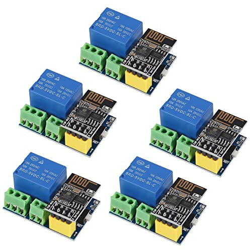 5PCS ESP8266 WiFi Relais Modul mit ESP-01S Relais Adapter Modul für Smart Home Geräte verbinden Lüfter Beleuchter Smart Switch Telefon APP Fernsteuerung Schalter Wireless Transceiver
