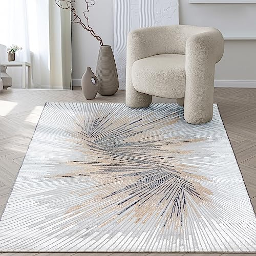 the carpet Mila Teppich – moderner Kurzflor Wohnzimmerteppich mit 3D Hoch-Tief-Effekt, Glanzeffekt & weicher Oberfläche, Fußbodenheizung geeignet, Grau Creme, 160 x 230 cm