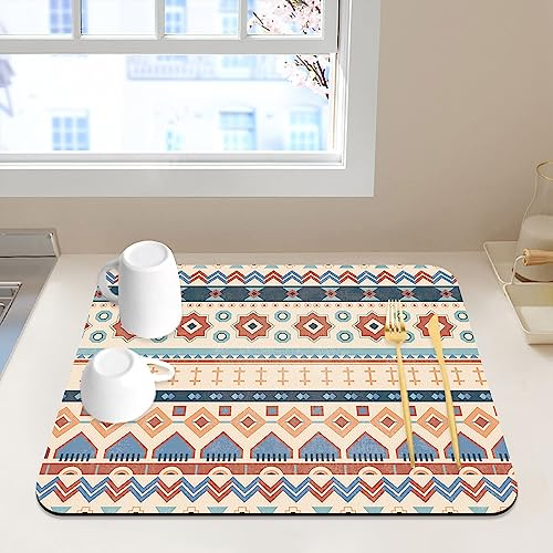 REESTBOO Abtropfmatte, Saugfähige Abtropfmatte Geschirr Kaffeemaschine Abtropfmatte, rutschfest Geschirrabtropfmatte Saugstarke Trockenmatte für Küche Geschirr Kaffeemaschine (Boho, 40 x 50cm)