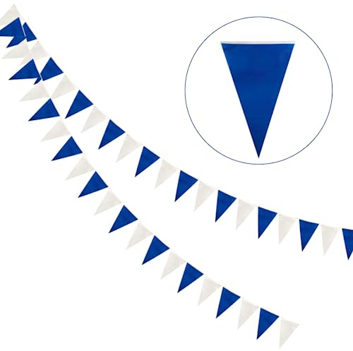 24pcs Fanions Guinguette Exterieur,Drapeaux Triangle Bannière, Multicolore Guirlandes de Fanions,Guirlande de Fanions en Tissu,Drapeau Banniere,Fanions pour Exterieur Mariage Fête(Bleu)