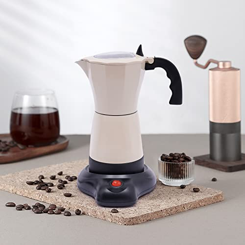 WSIKGHU Cafetera eléctrica de 300 ml, con base para 6 tazas de espresso de 480 W, base de aleación de aluminio, 360°, rotativa de 360°, para la oficina y el hogar (beige)