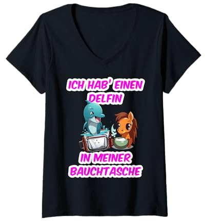 Damen Delfin in meiner Bauchtasche Party Outfit Malle Mallorca T-Shirt mit V-Ausschnitt