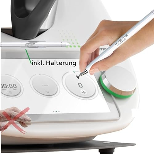 Leckerhelfer® TouchPRO + Stift Halterung für Thermomix TM6, TM5 | Touch Pro Bildschirm Organizer, einfache Bedienung vom Display, Stylus Pen und Soft Touch für Thermomix