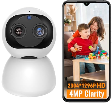 Jiltlu Telecamera WiFi Interno 2K 4MP 360 Gradi Doppia Lente Videocamera Sorveglianza 2.4G con Tracciamento del Movimento con Sirena,con Rilevamento Umano,Audio Bidirezionale-KW001