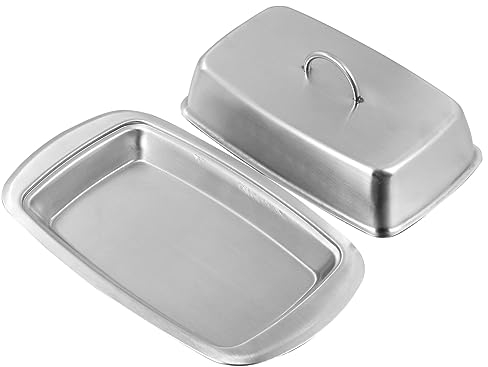 DEARMAMY Edelstahl Butterdose Mit Isolierplatte Für Butter Aufbewahren Und Servieren Schlichtes Design Spülmaschinenfest Praktische Dessertteller Für Feiern Und Bankette