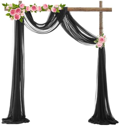 Viusneun 1 Stück Hochzeitsbogen zum Aufhängen, Chiffon Stoff Querbehang Deko Gardinen Vorhang, Durchscheinende Vorhänge für Hochzeitsdekoration Hintergrund Gazevorhang (Schwarz,75x300cm)